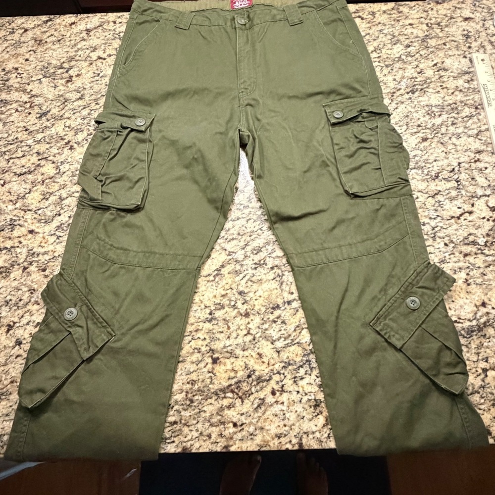 Matchstick Mens Cargo Pants Olive Green Cotton Twill Workwear Tactical Size 40